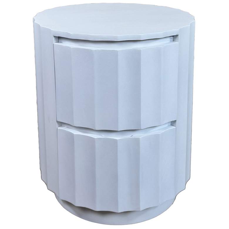 Image 1 Harrison Vertical Groove Round Accent Table with 2 Drawers, White