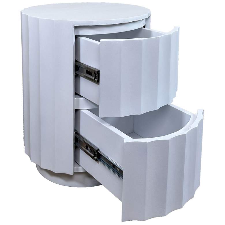 Image 2 Harrison Vertical Groove Round Accent Table with 2 Drawers, White more views