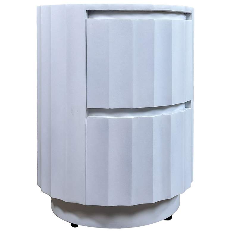Image 3 Harrison Vertical Groove Round Accent Table with 2 Drawers, White more views