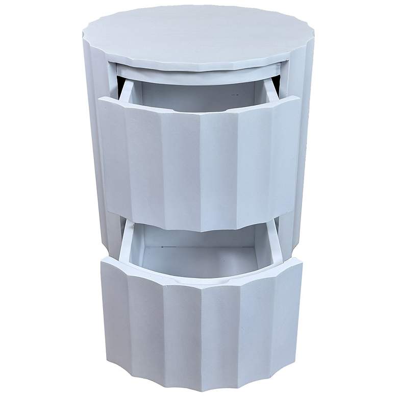 Image 4 Harrison Vertical Groove Round Accent Table with 2 Drawers, White more views