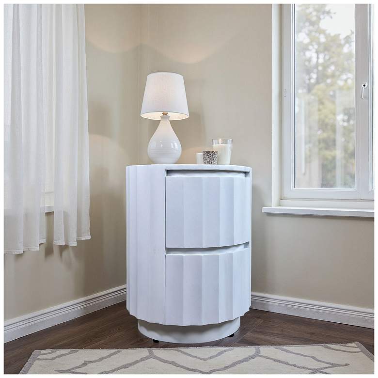 Image 6 Harrison Vertical Groove Round Accent Table with 2 Drawers, White more views