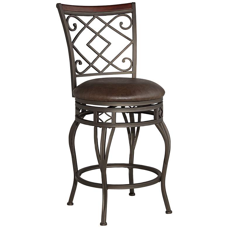 Image 3 Hartley 25 1/2 inch Wood and Bronze Metal Swivel Counter Stool