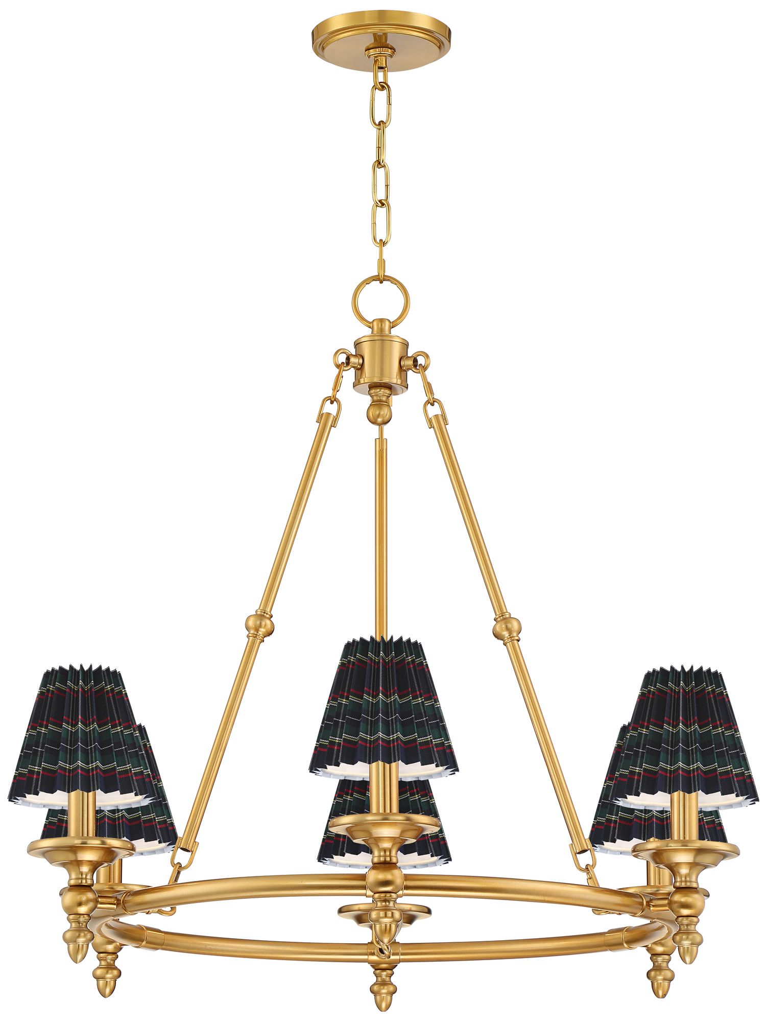 Image 2 Hartley 28" Wide Antique Gold 6-Light Chandelier w/ Navy Plaid Shades