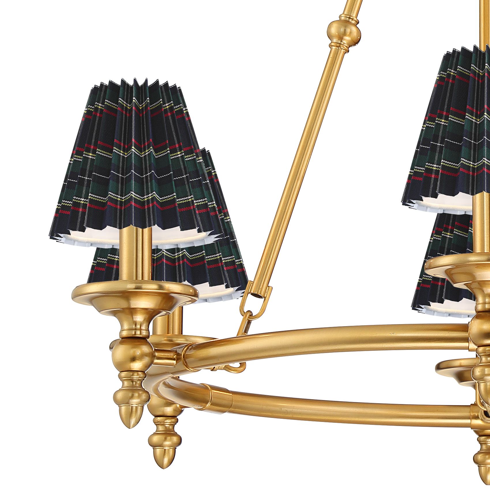 Image 3 Hartley 28" Wide Antique Gold 6-Light Chandelier w/ Navy Plaid Shades more views