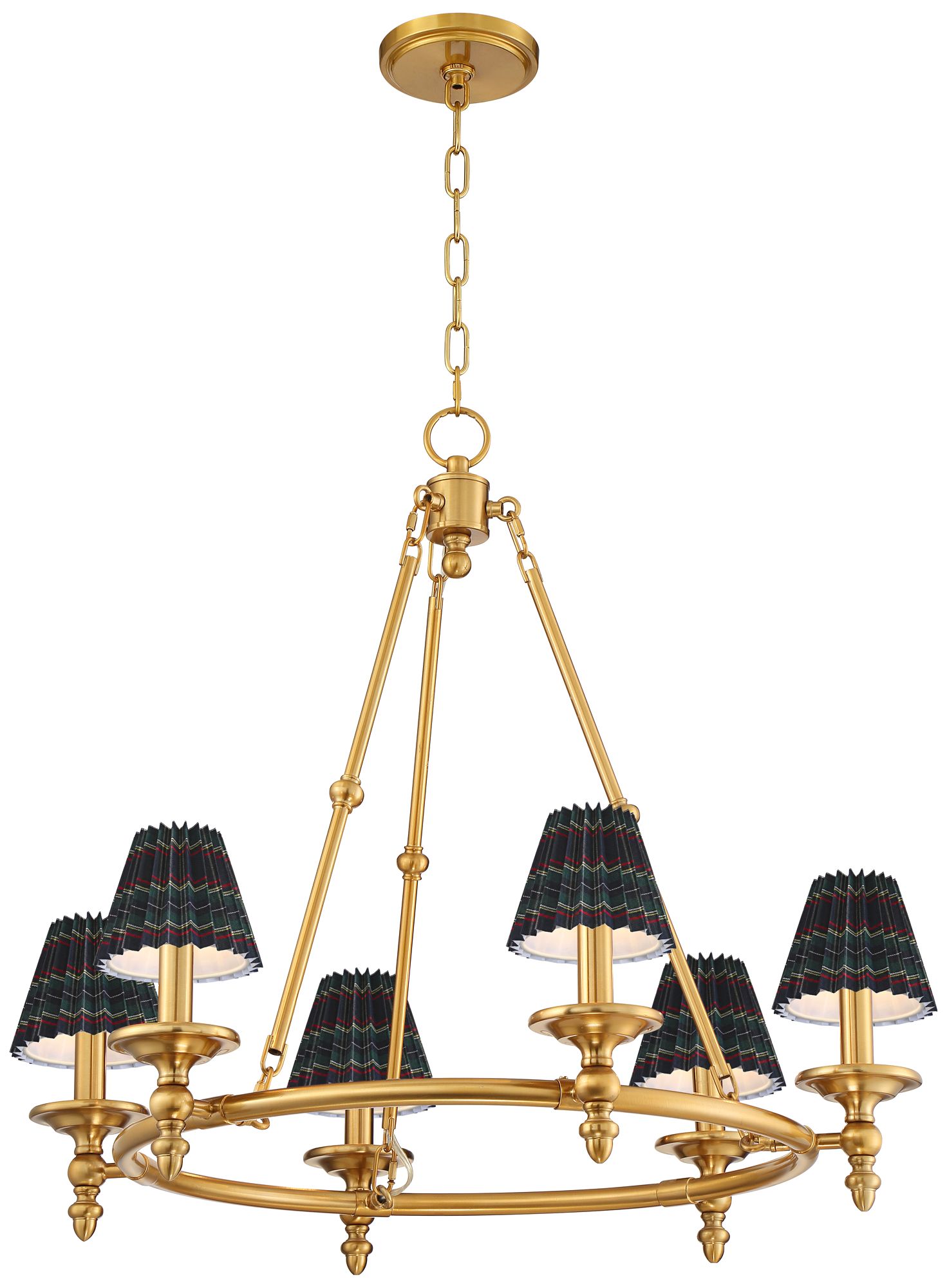 Image 6 Hartley 28" Wide Antique Gold 6-Light Chandelier w/ Navy Plaid Shades more views