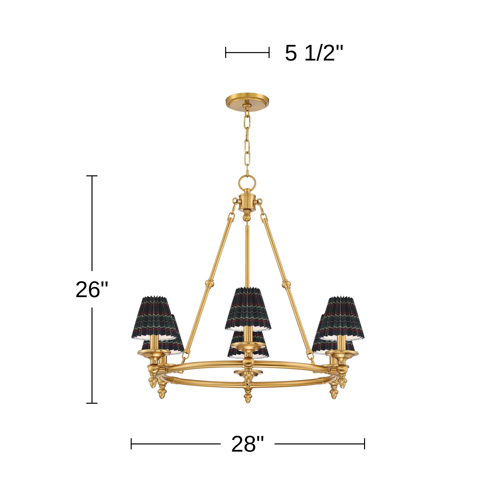 Hartley 28" Wide Antique Gold 6-Light Chandelier w/ Navy Plaid Shades