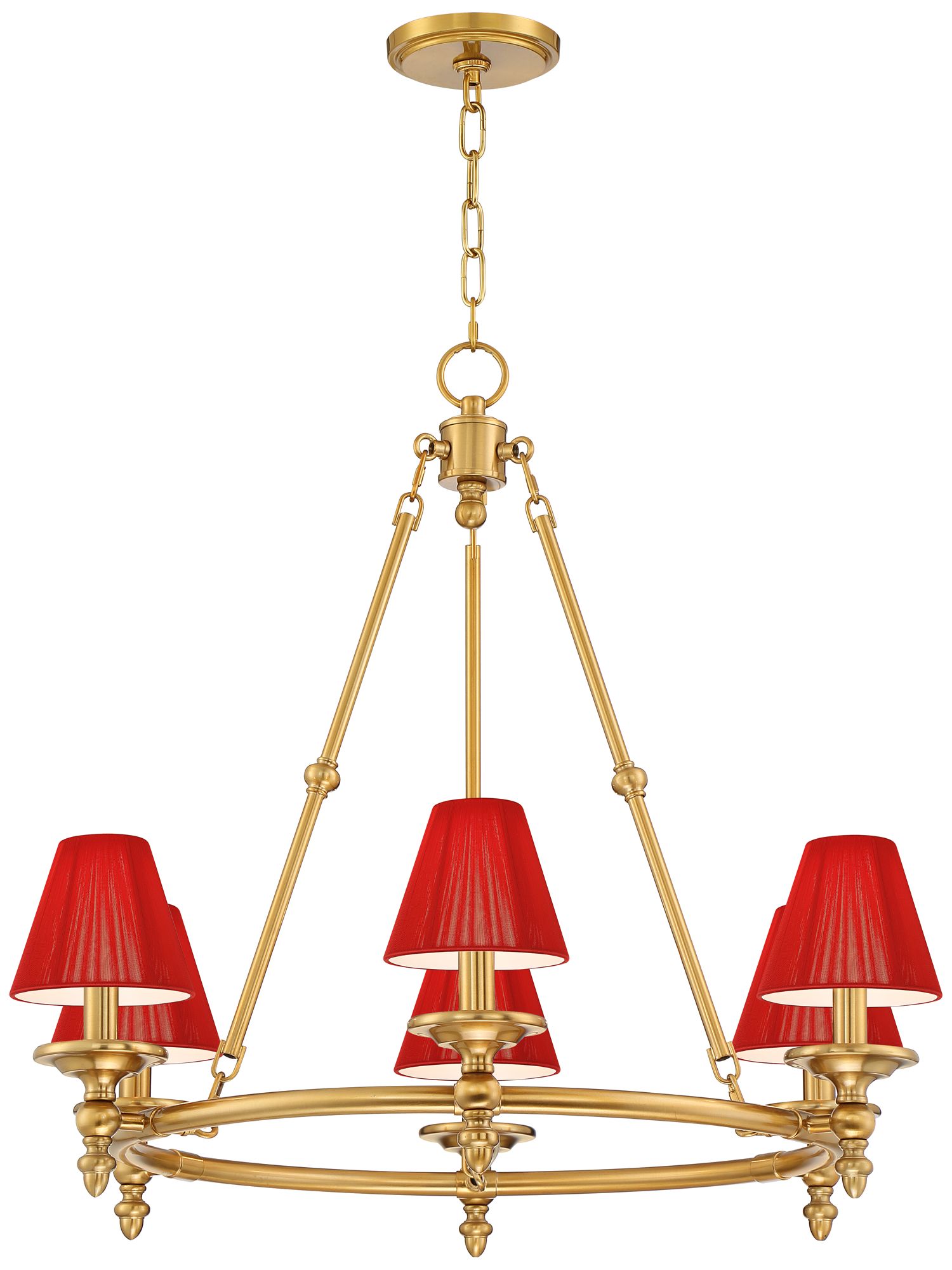 Image 2 Hartley 28" Wide Antique Gold 6-Light Chandelier with Red Nylon Shades