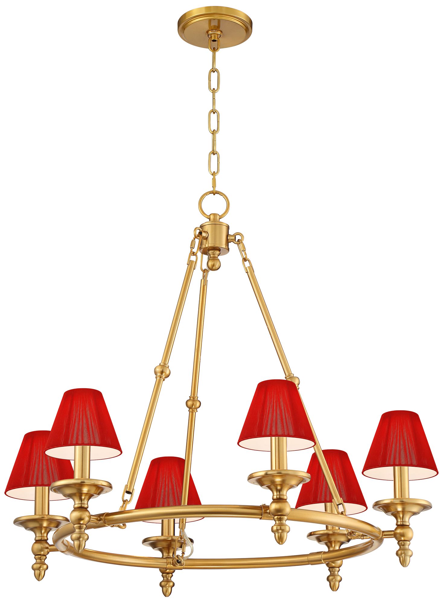 Image 6 Hartley 28" Wide Antique Gold 6-Light Chandelier with Red Nylon Shades more views