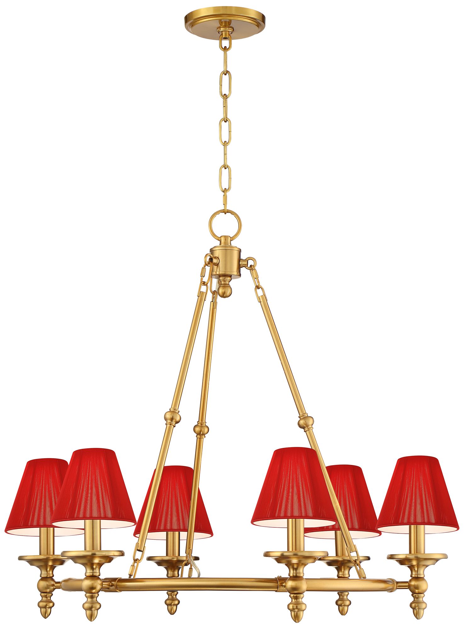 Image 7 Hartley 28" Wide Antique Gold 6-Light Chandelier with Red Nylon Shades more views