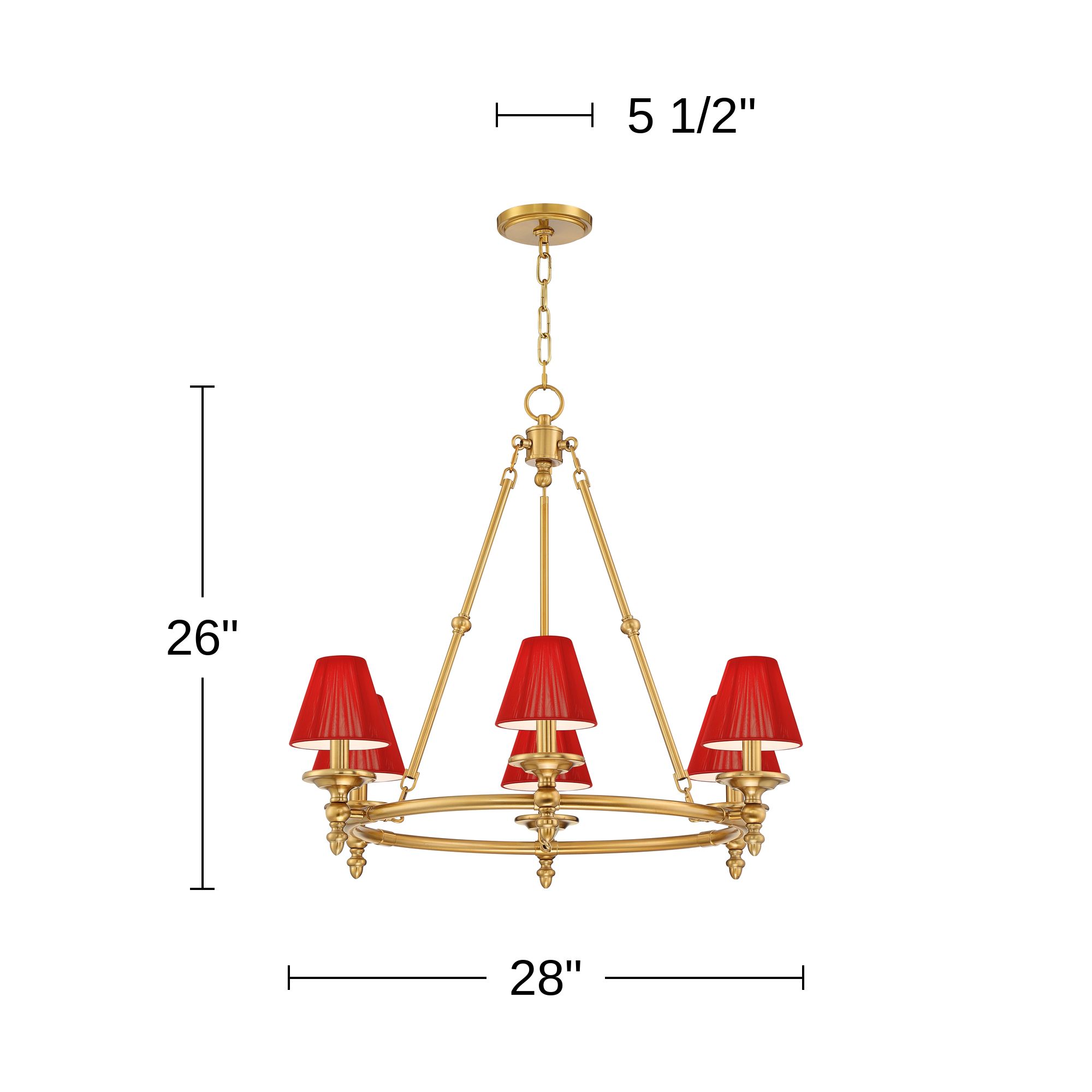 Hartley 28" Wide Antique Gold 6-Light Chandelier with Red Nylon Shades