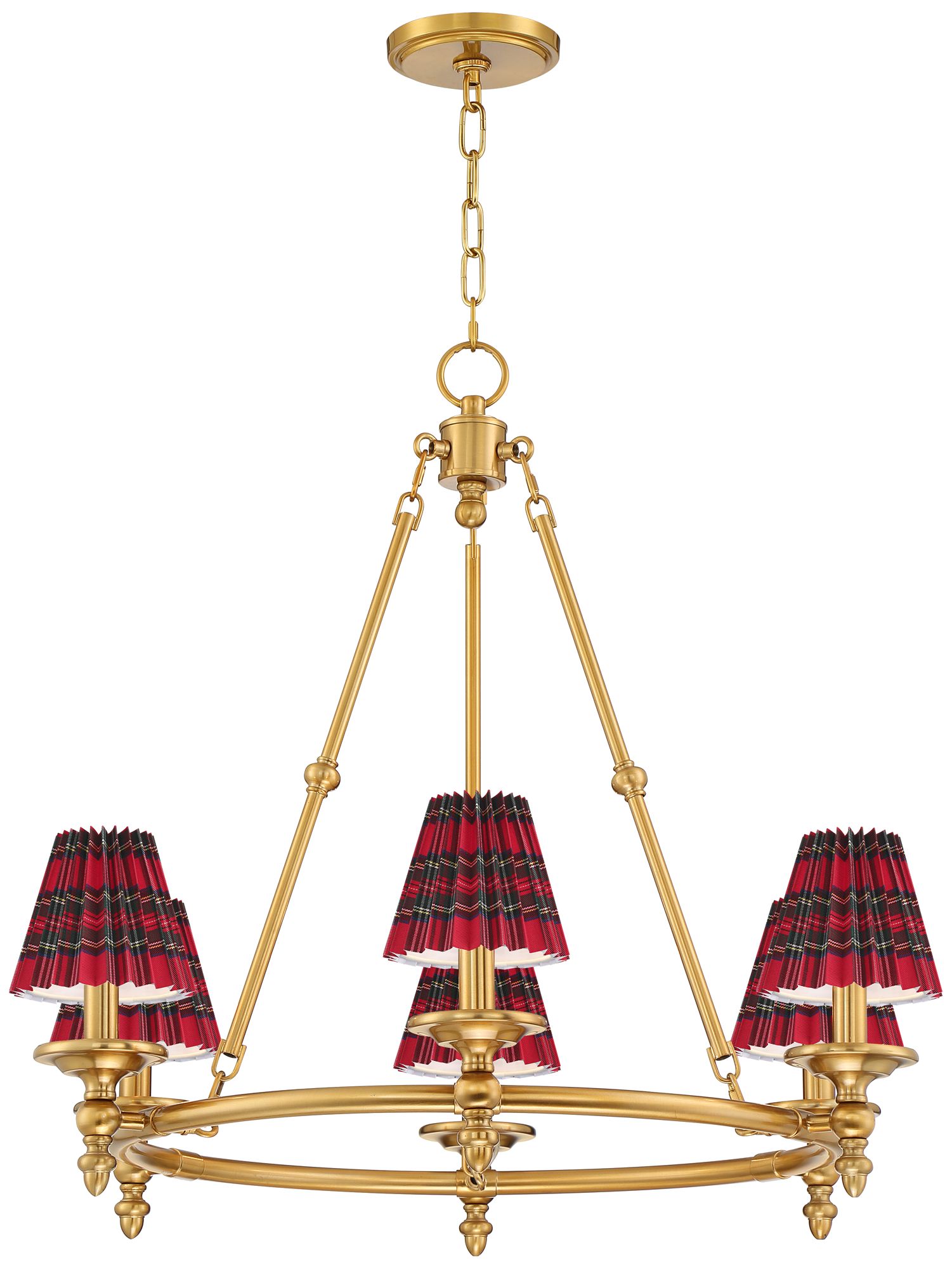 Image 2 Hartley 28"W Antique Gold 6-Light Chandelier w/ Red Multi Plaid Shades