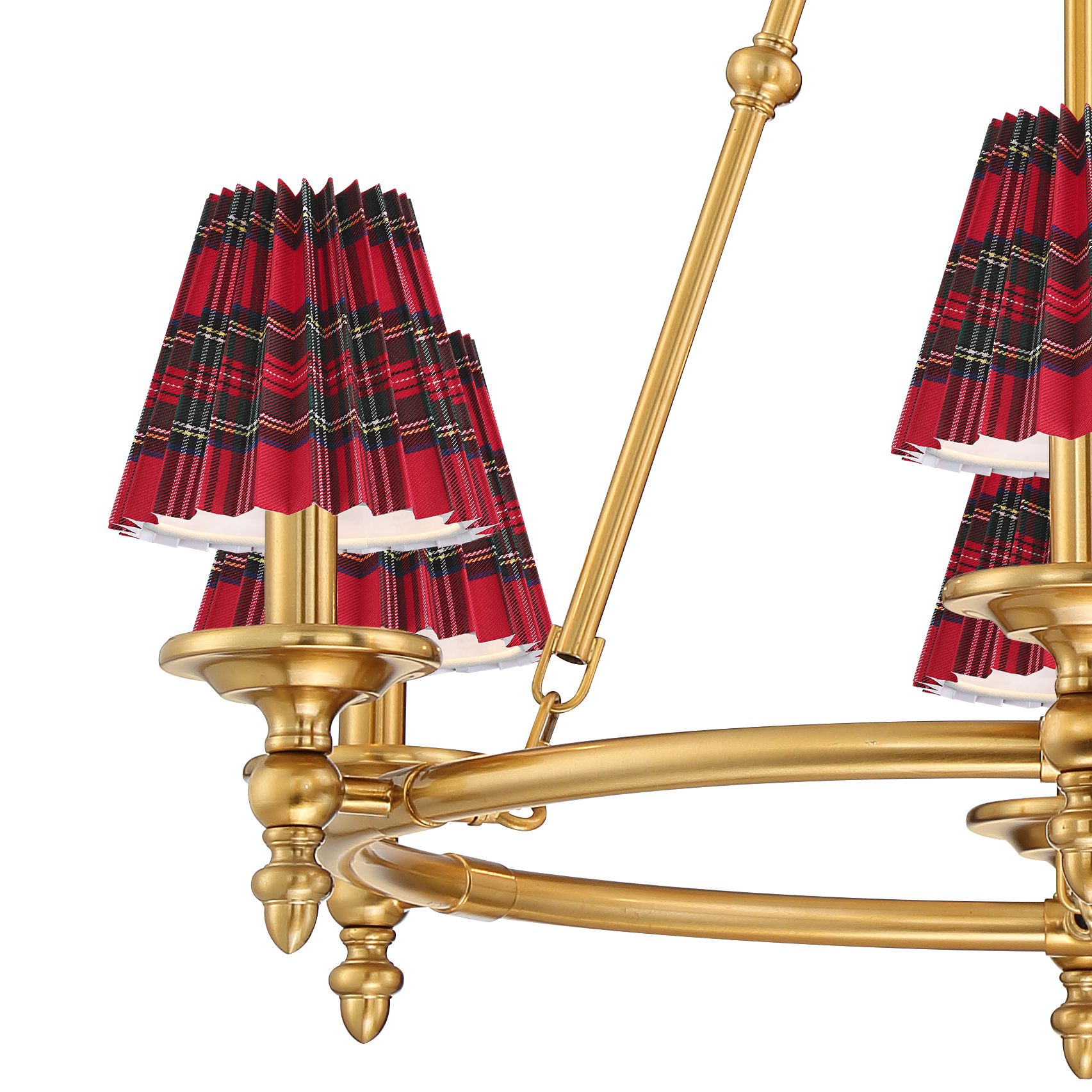 Image 3 Hartley 28"W Antique Gold 6-Light Chandelier w/ Red Multi Plaid Shades more views