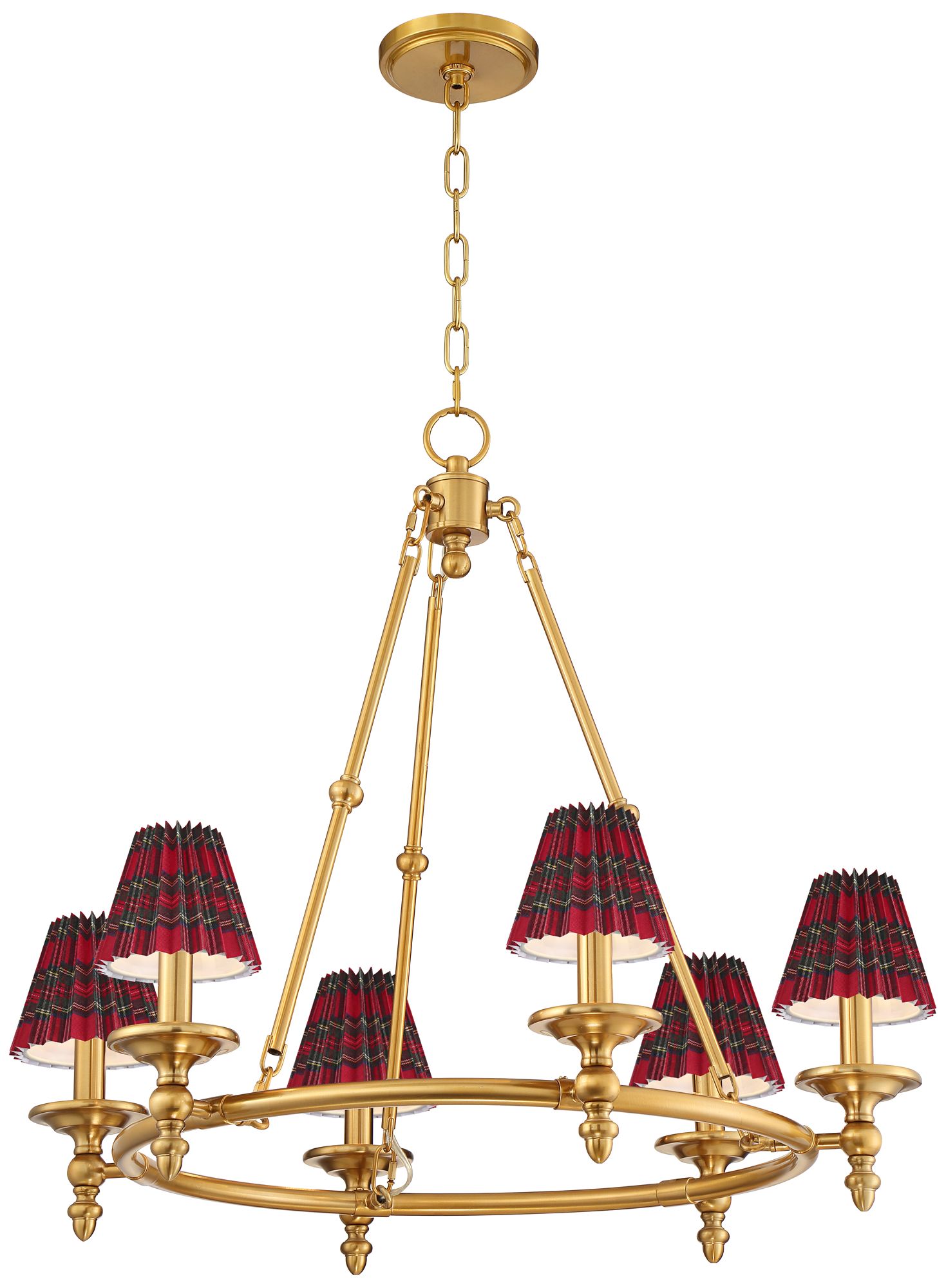 Image 6 Hartley 28"W Antique Gold 6-Light Chandelier w/ Red Multi Plaid Shades more views