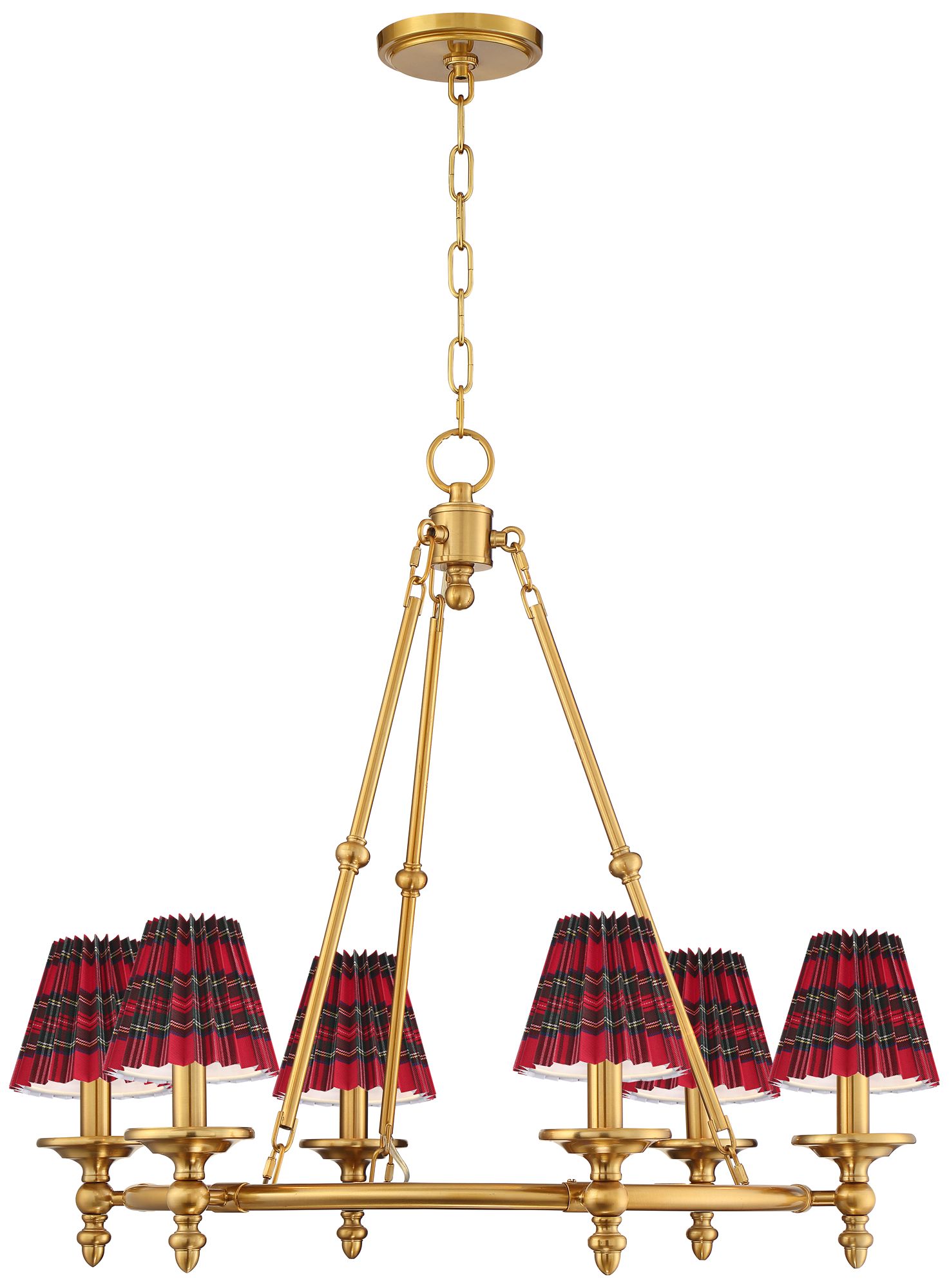 Image 7 Hartley 28"W Antique Gold 6-Light Chandelier w/ Red Multi Plaid Shades more views