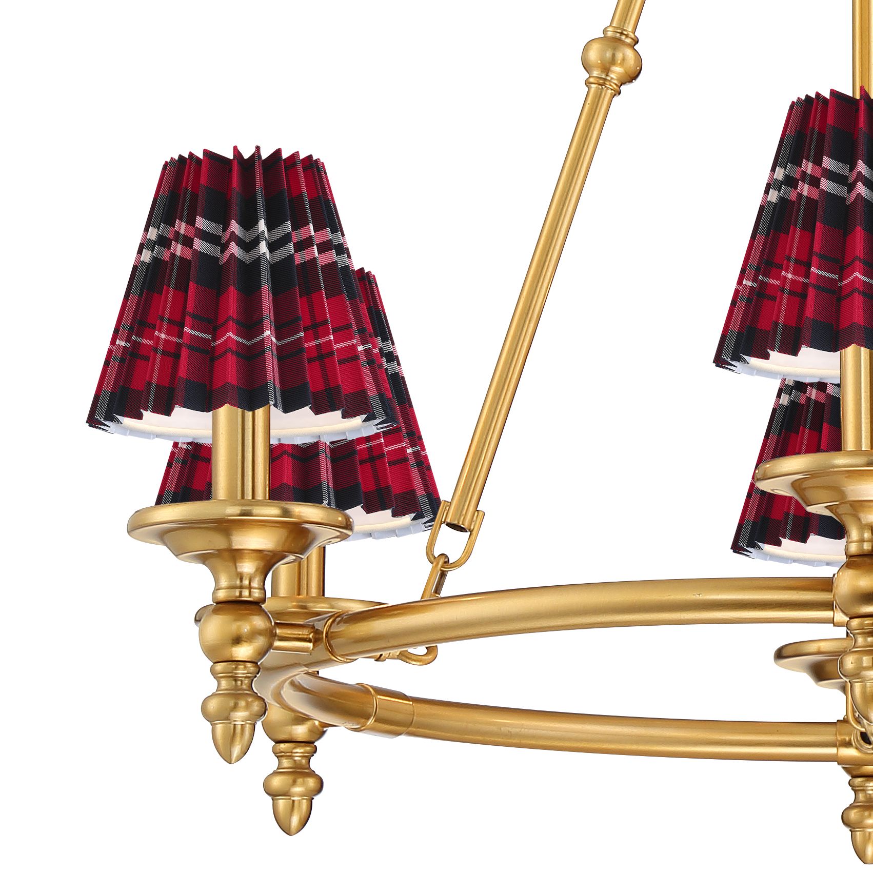 Image 3 Hartley 28"W Antique Gold 6-Light Chandelier w/ Red Navy Plaid Shades more views