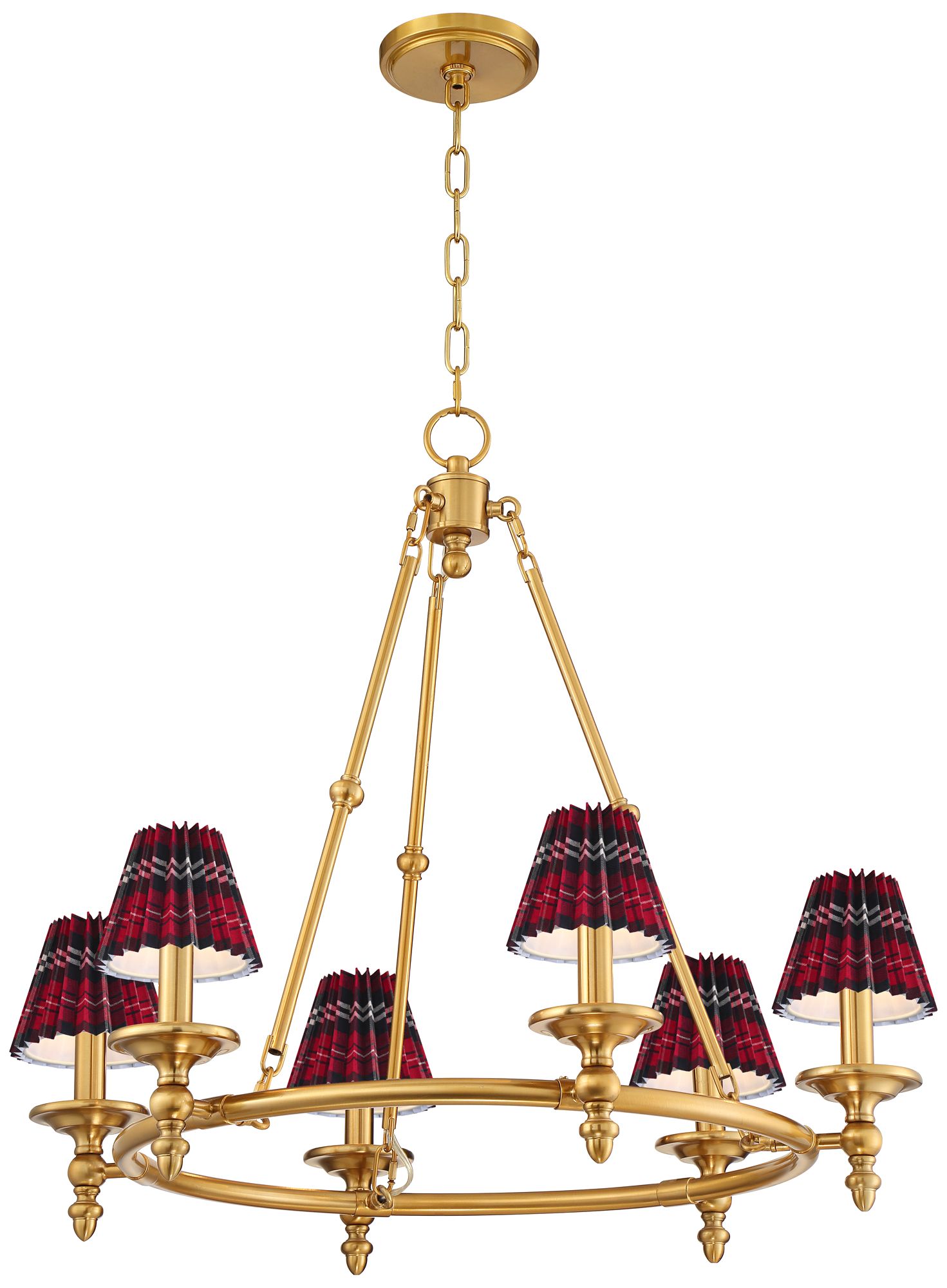 Image 6 Hartley 28"W Antique Gold 6-Light Chandelier w/ Red Navy Plaid Shades more views
