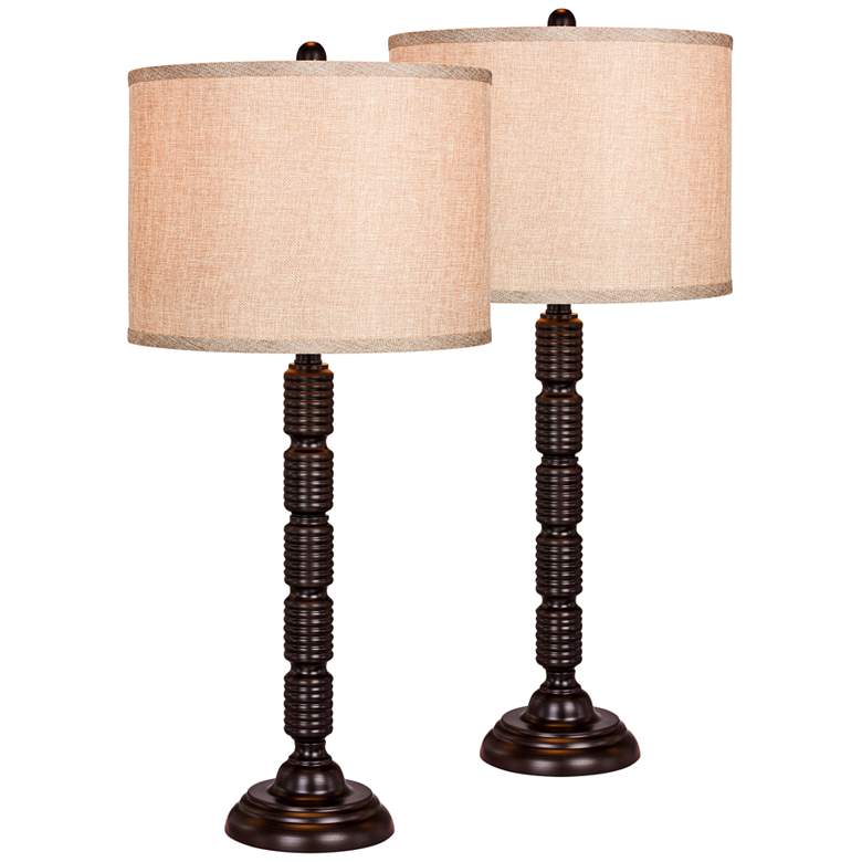 Image 1 Hartley 30 1/2 inch Oil Rubbed Bronze Ribbed Metal Table Lamp Set of 2