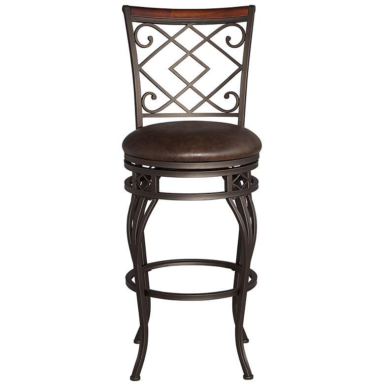Image 4 Hartley 30" Wood and Bronze Metal Swivel Bar Stool more views