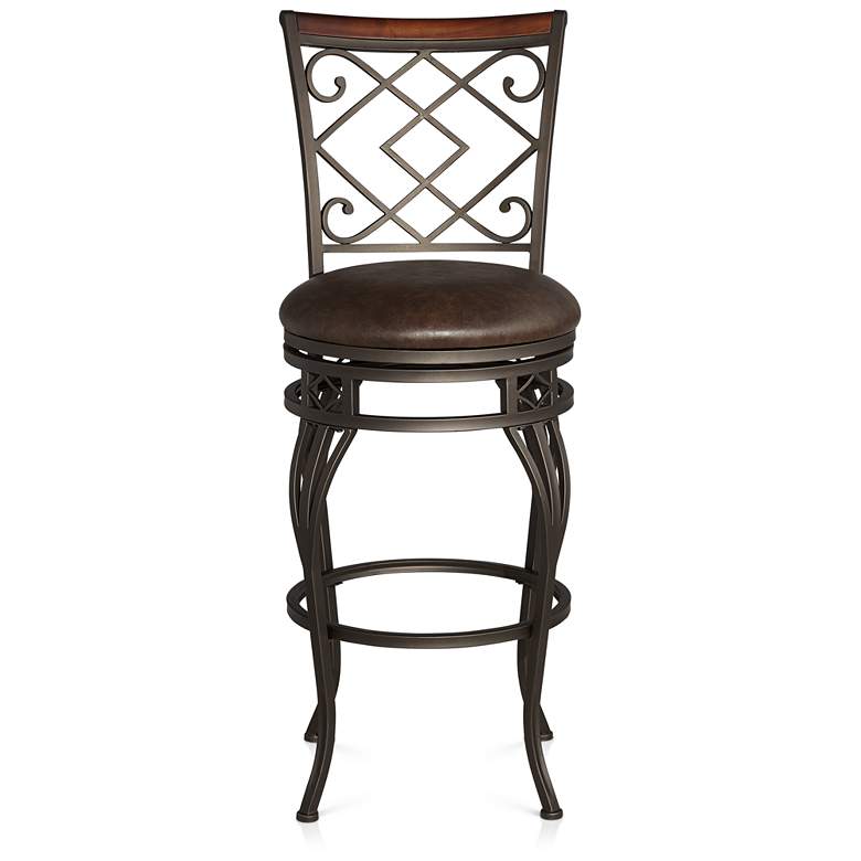 Image 6 Hartley 30" Wood and Bronze Metal Swivel Bar Stools Set of 2 more views