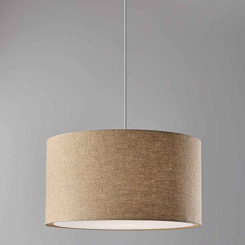 Image 2 Harvest 20" Wide Natural Fabric Plug-In Drum Pendant Light