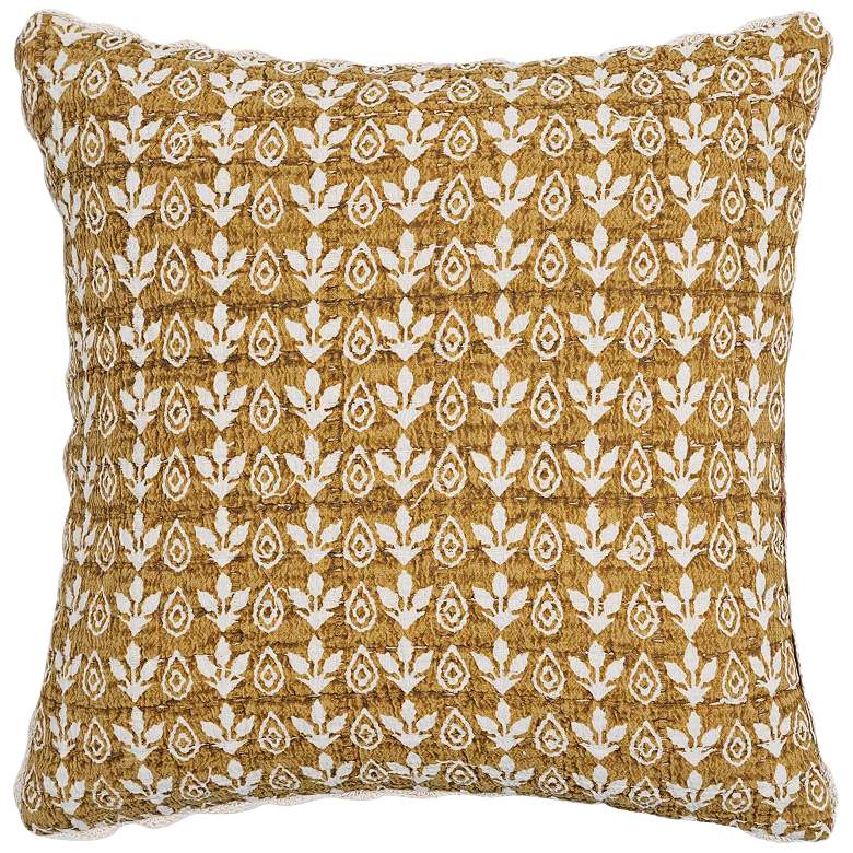 Image 1 Harvest Mustard Yellow Printed Cotton 20" Accent Cushion