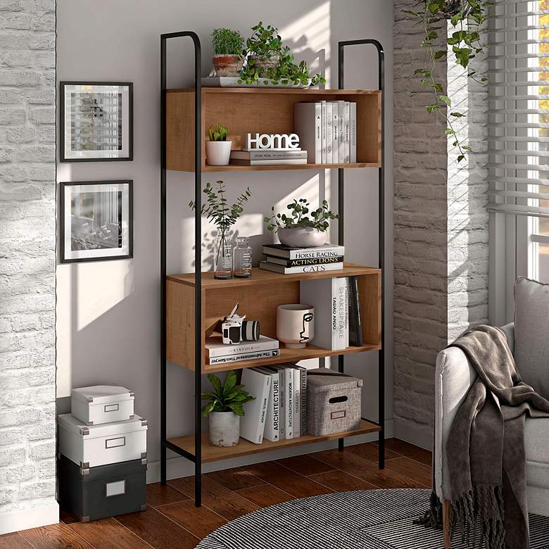 Image 1 Harvey 32 3/4" Wide Distressed Oak Wood 5-Shelf Bookcase