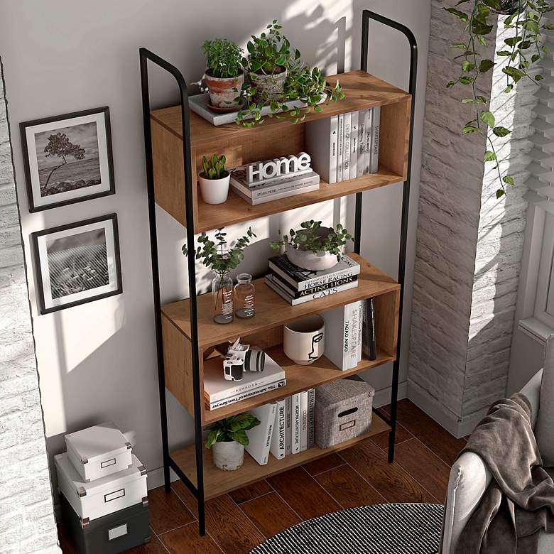 Image 7 Harvey 32 3/4" Wide Distressed Oak Wood 5-Shelf Bookcase more views
