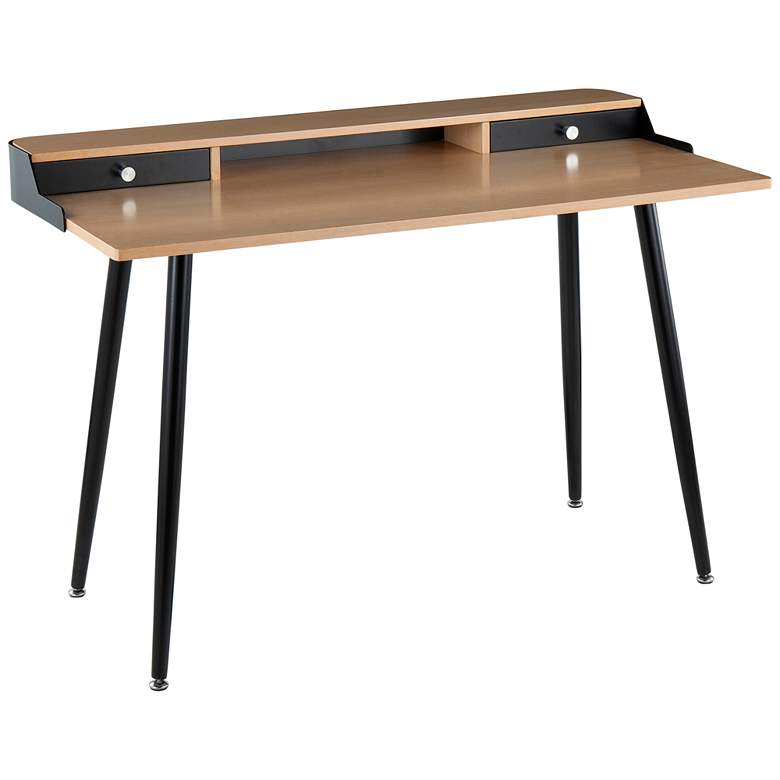 Harvey 47 1/2&quot; Wide Natural Wood and Black Metal Office Desk