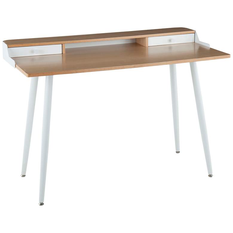 Image 1 Harvey 47 1/2 inch Wide Natural Wood and White Metal Modern Office Desk