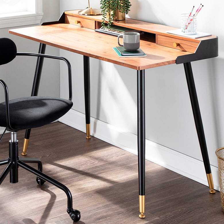 Image 1 Harvey 47 1/2" Wide Walnut Wood and Black Metal Office Desk