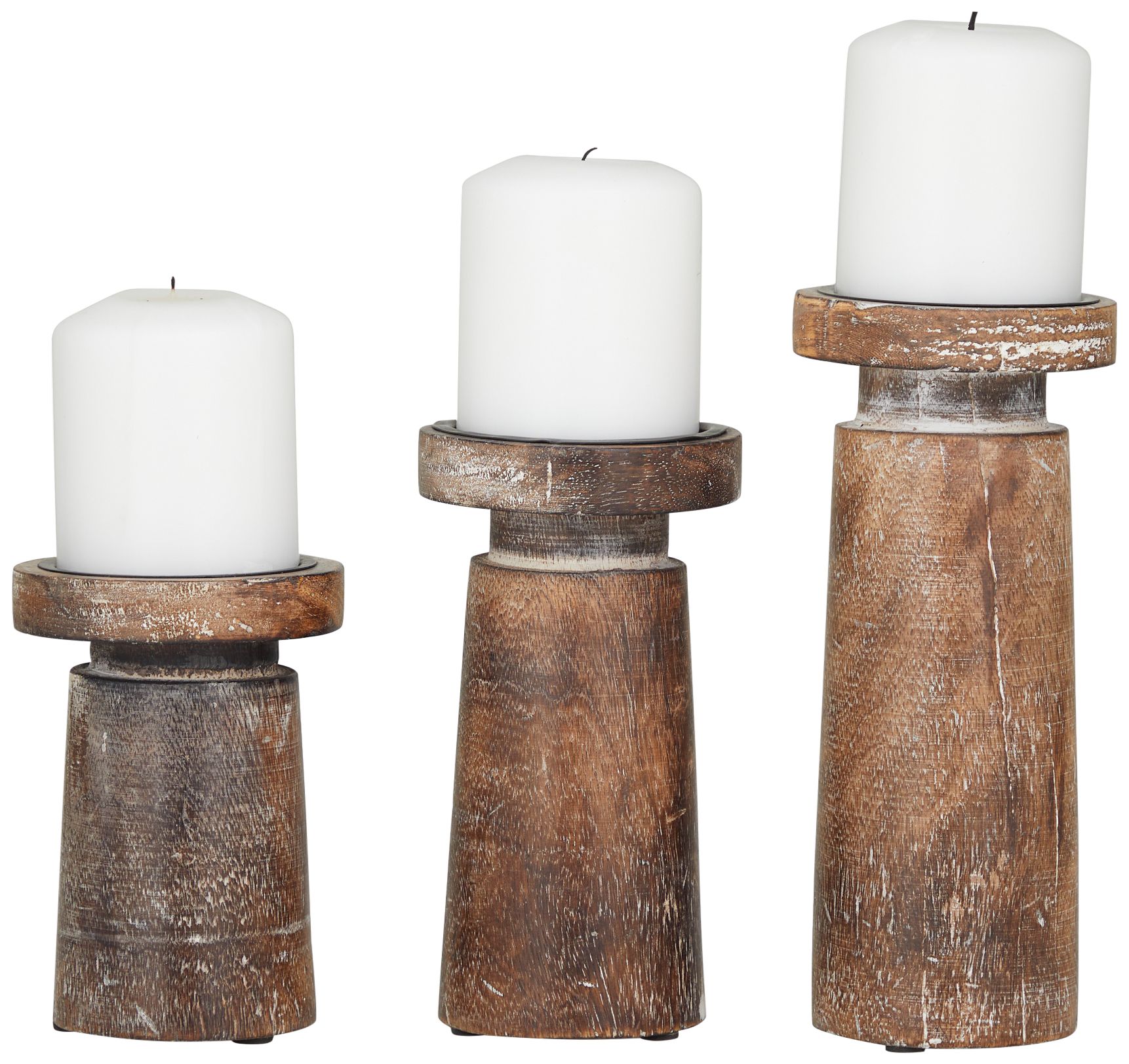 Image 2 Harwood Distressed Brown Pillar Candle Holders Set of 3
