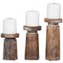 Harwood Distressed Brown Pillar Candle Holders Set of 3