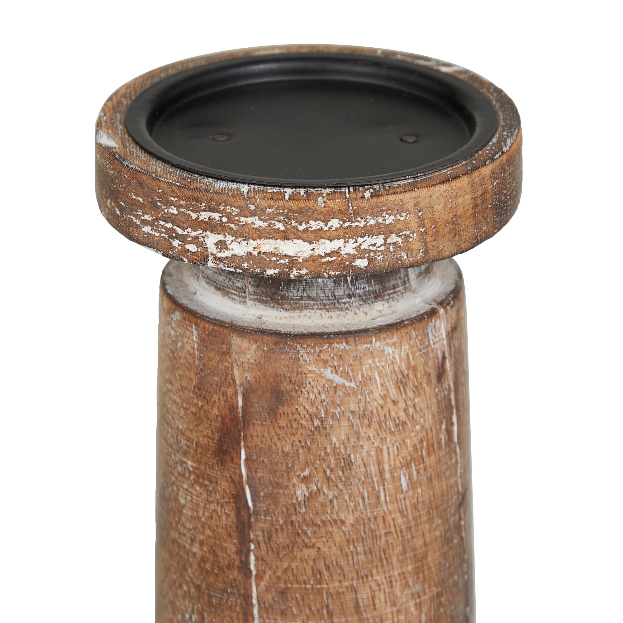 Image 4 Harwood Distressed Brown Pillar Candle Holders Set of 3 more views