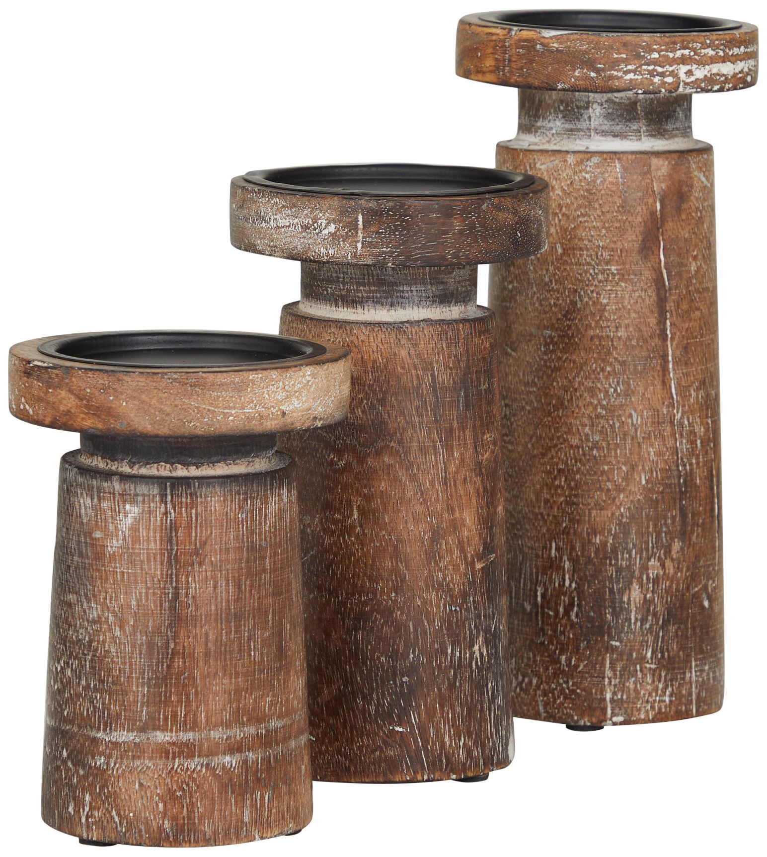 Image 5 Harwood Distressed Brown Pillar Candle Holders Set of 3 more views