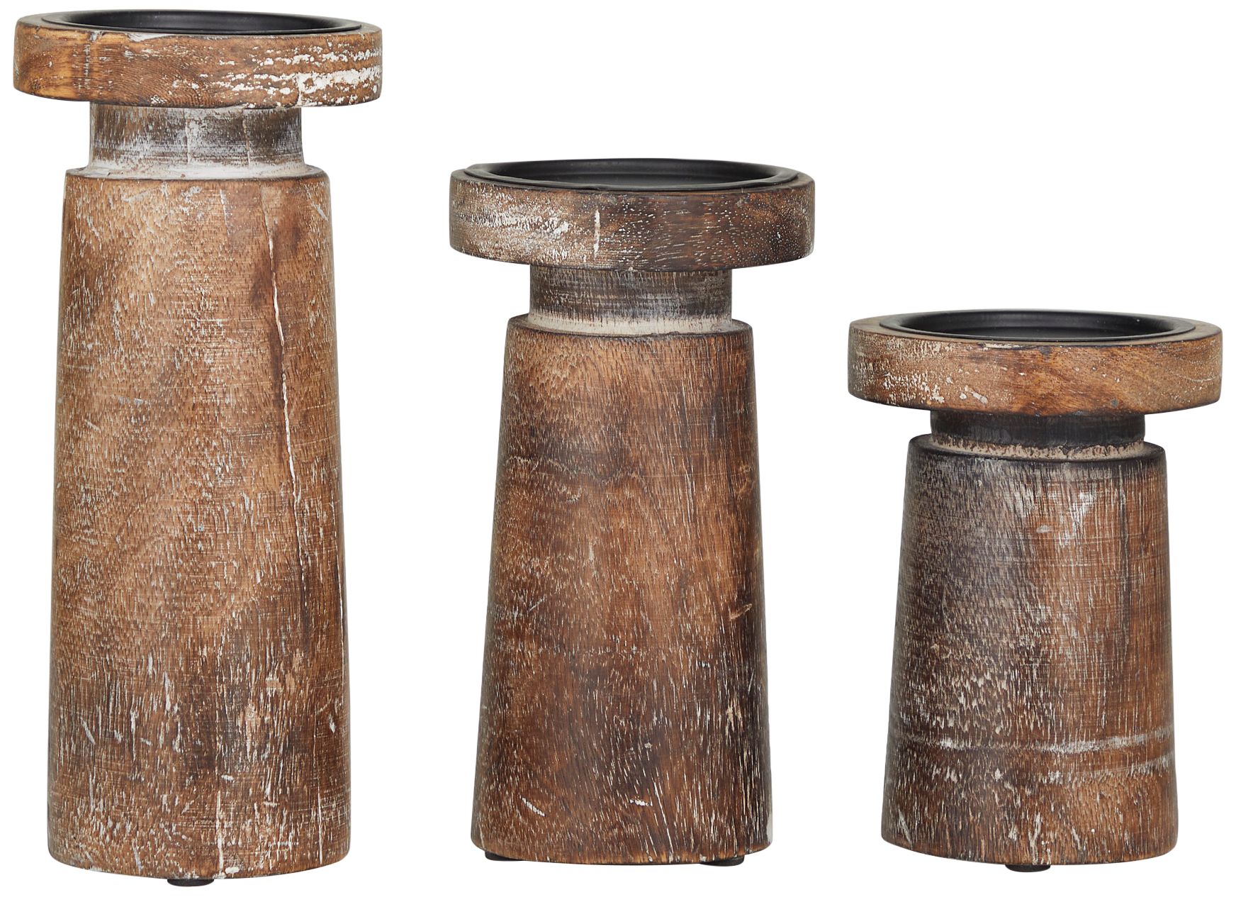 Image 6 Harwood Distressed Brown Pillar Candle Holders Set of 3 more views