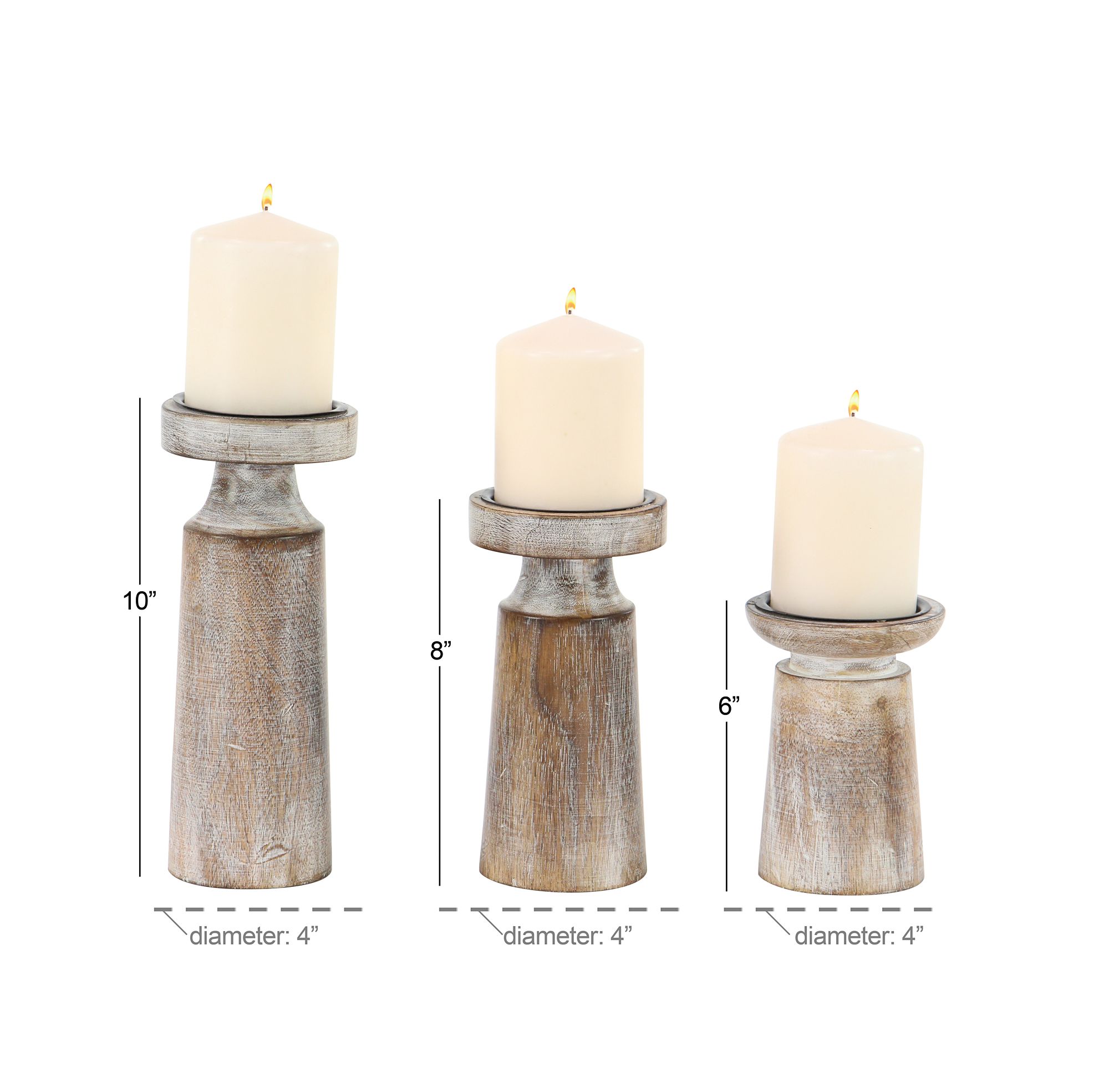 Image 7 Harwood Distressed Brown Pillar Candle Holders Set of 3 more views