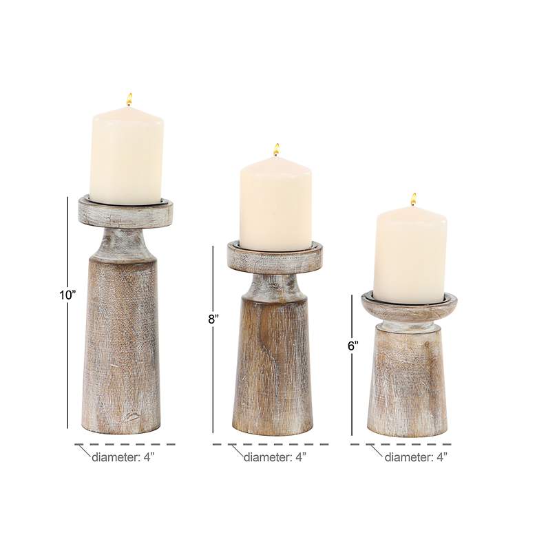 Image 7 Harwood Distressed Brown Pillar Candle Holders Set of 3 more views