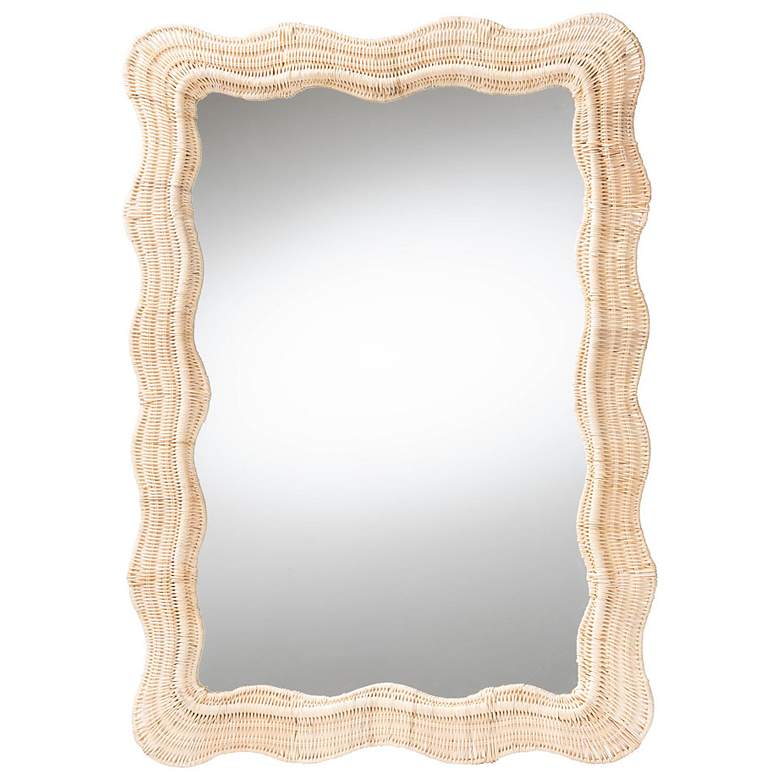 Image 2 Hasana Natural Rattan 27 1/2" x 39 1/2" Scalloped Wall Mirror