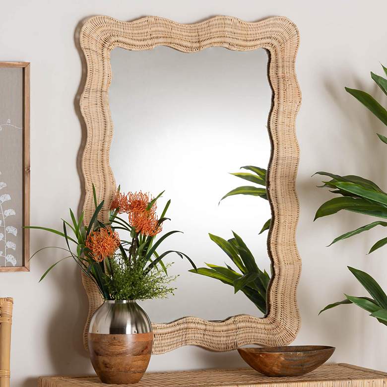 Image 1 Hasana Natural Rattan 27 1/2" x 39 1/2" Scalloped Wall Mirror