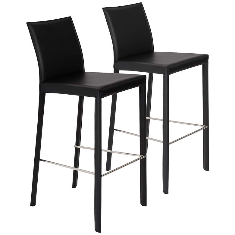 Image 1 Hasina Black Bonded Leather Bar Stool Set of 2