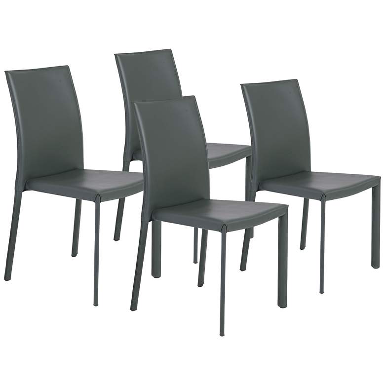 Image 1 Hasina Gray Regenerated Leather Steel Side Chair Set of 4