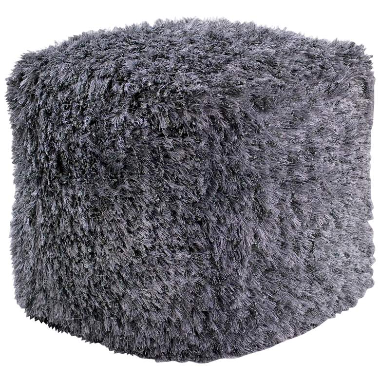 Image 1 Hasley Silver Shimmer Shag Square Pouf Ottoman