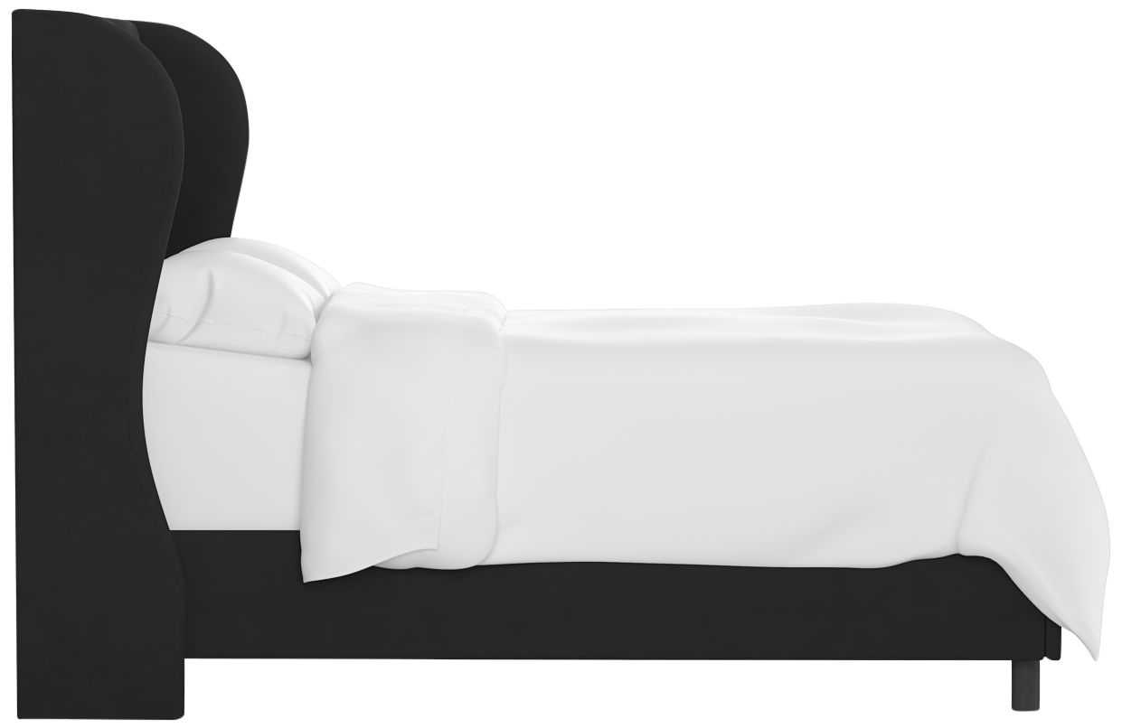 Hassa Velvet Black Tufted Fabric Queen Size Wingback Bed - Made to Order