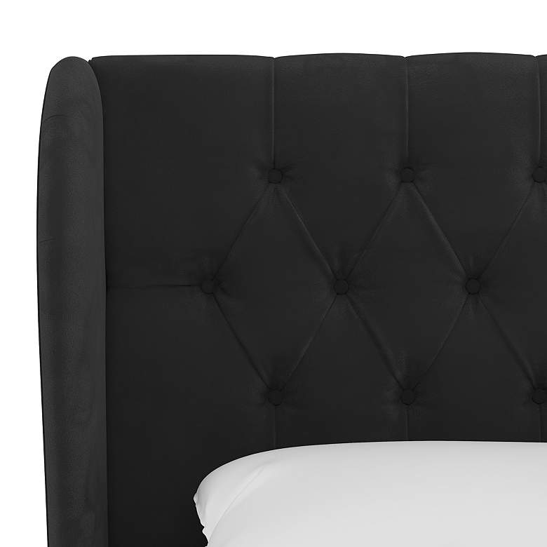 Hassa Velvet Black Tufted Fabric Queen Size Wingback Bed more views