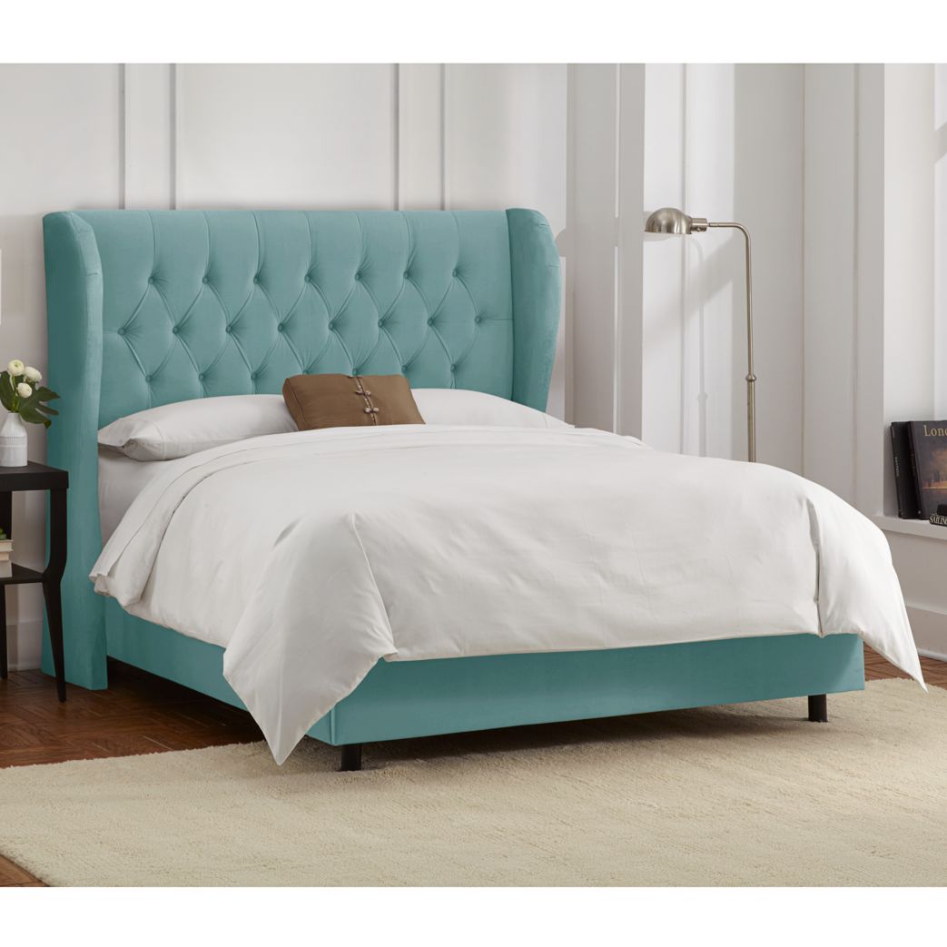 Blue discount wingback bed