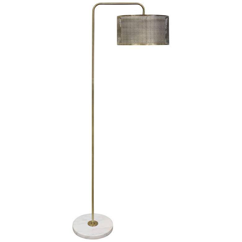 Hastings Brass Steel Floor Lamp with Metal and Linen Shade