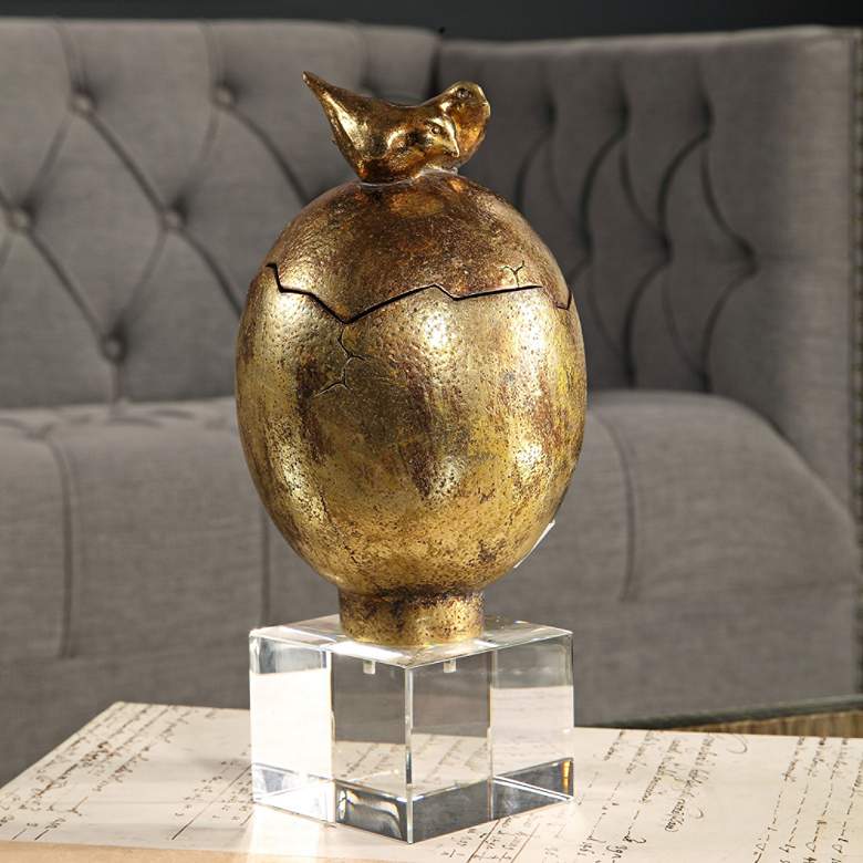 Image 1 Hatched 10 inch High Luxe Bird Sculpture with Lid by Uttermost