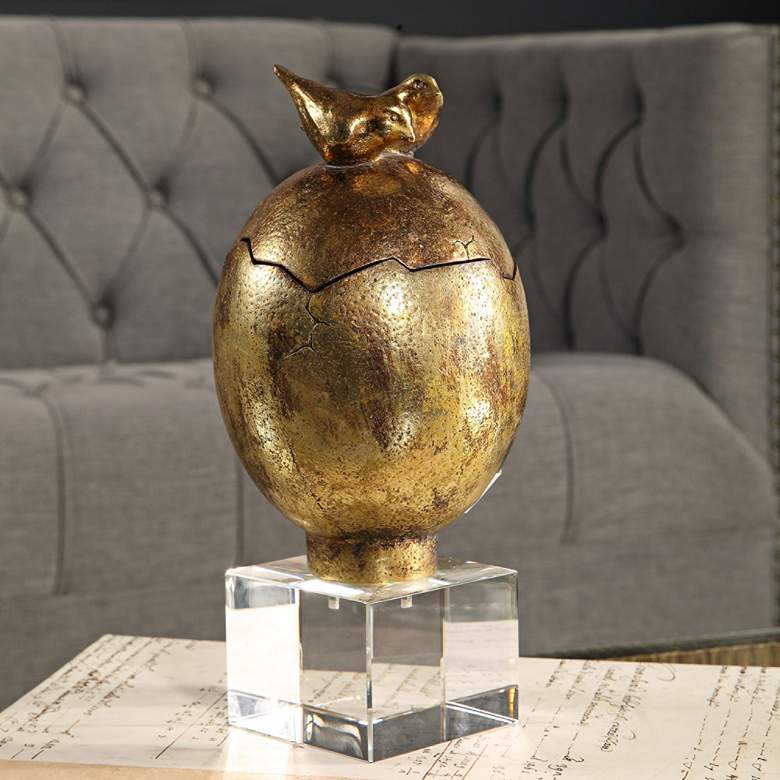 Image 1 Hatched 10" High Luxe Bird Sculpture with Lid by Uttermost