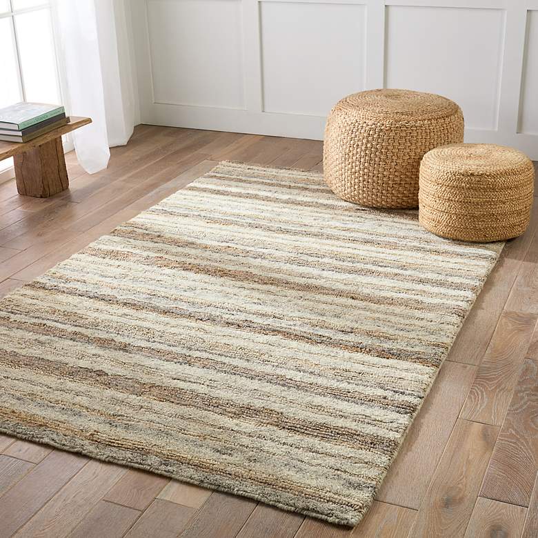 Image 1 Hatha Tikka HAT01 5'x8' Cream and Gray Rectangular Area Rug