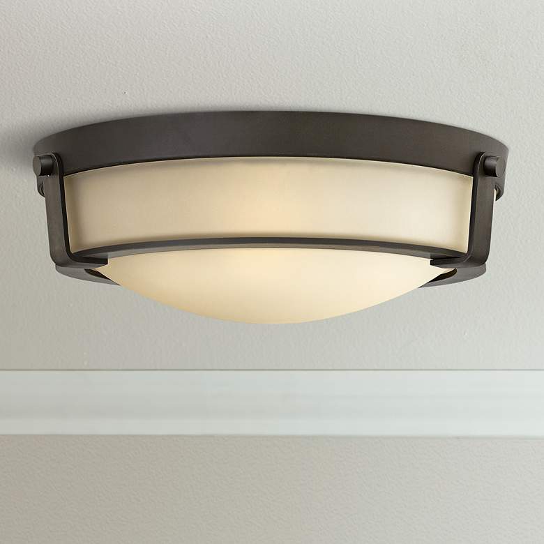 Image 1 Hathaway 16" Wide Olde Bronze Ceiling Light w/ Amber Glass